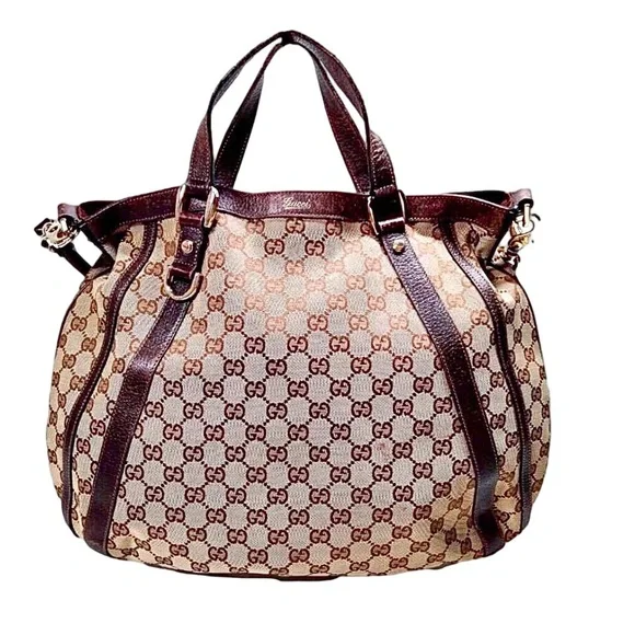 GUCCI Abbey Monogram Oversized Tan Canvas & Brown Leather Crossbody Shoulder Bag - Picture 16 of 17